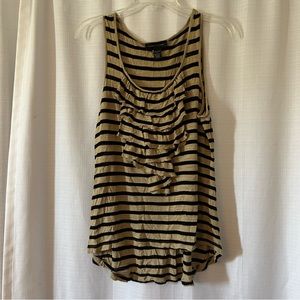 Tan & Black Striped Ruffle Sleeveless Top